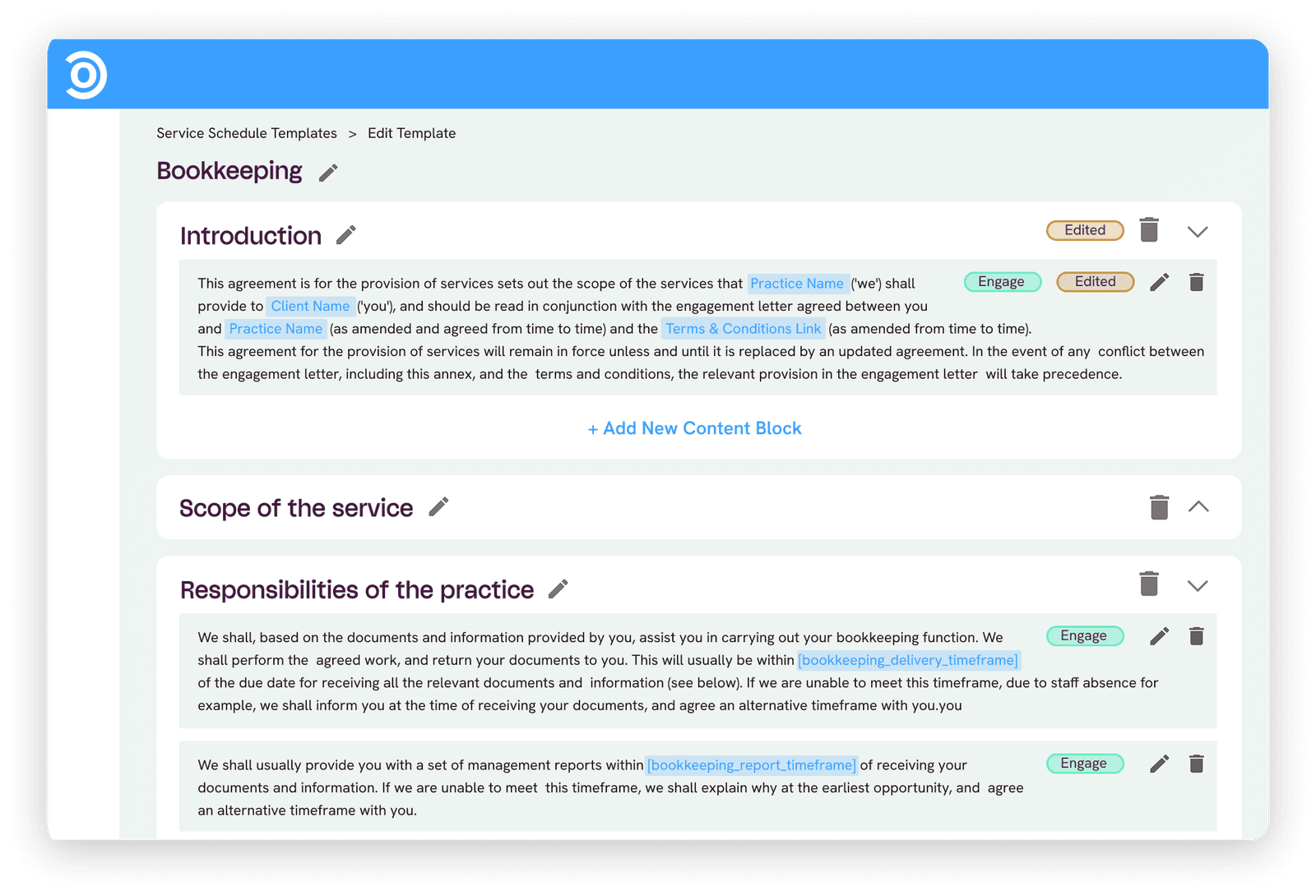 A schedule of services attached to an engagement letter in Socket