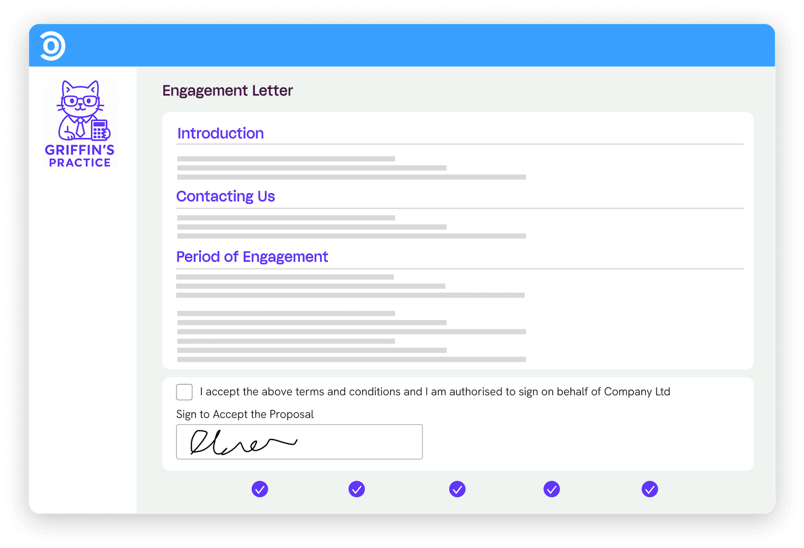 Socket engagement letter interface showing a digital sign-off